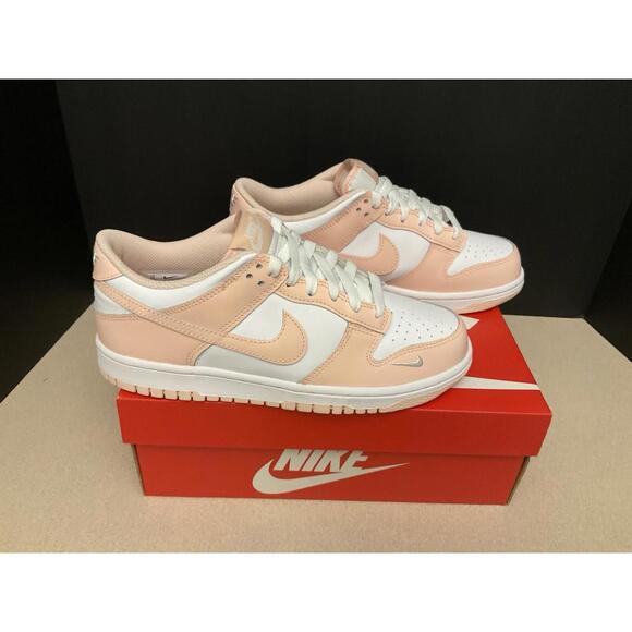 New! Nike Dunk Low White/ Washed Coral Athletic Shoes. Youth’s 7Y. Women’s 8.5. - Picture 1 of 9